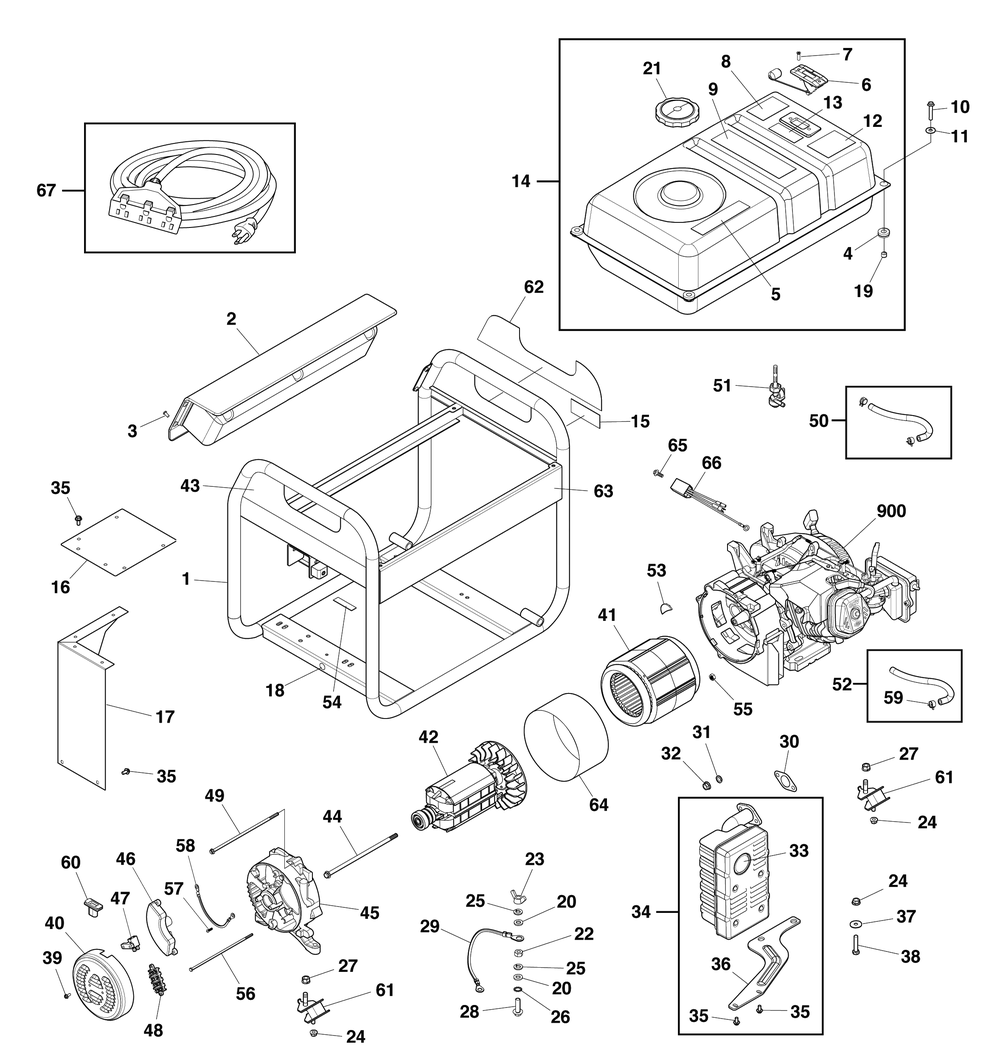 Main Unit Diagram and Parts List for 030728-01  Briggs and Stratton Generator